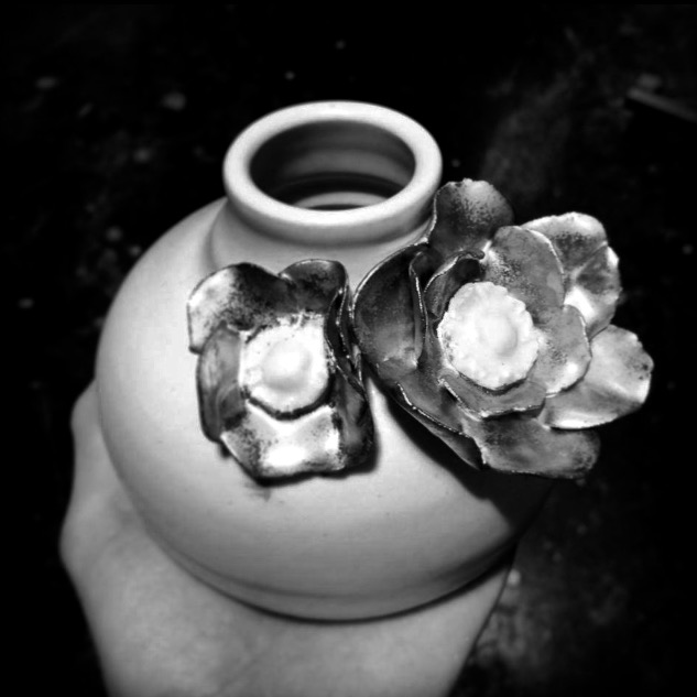 Little white vase with Gold Poppies